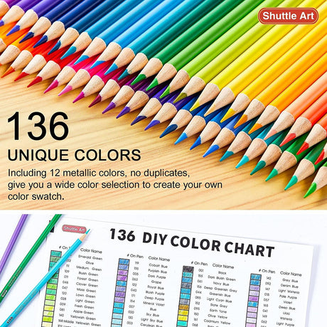 136 Colored Pencils , Soft Core Coloring Pencils Set for Adult Coloring Books WoodArtSupply