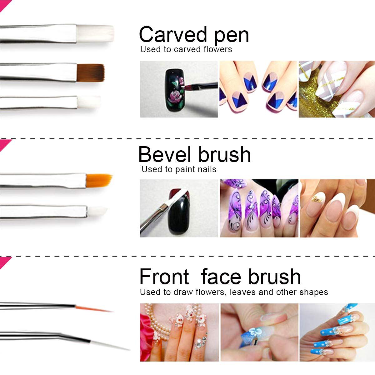 Nail Art Brush, 3D Nail Art Decorations Kit with Nail Pen Designer Dotting Tools Colors Holographic WoodArtSupply