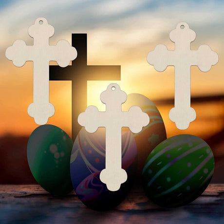 20Pcs Cross Wood DIY Crafts Cutouts Wooden Cross Shaped Hanging Ornaments with Hole Hemp Ropes Gift Tags for Easter Birthday Party Decorations WoodArtSupply