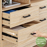 Bigbiglife 6 Drawer Dresser with Open Storage, Natural Wood Dresser, Modern Double Dresser for Bedroom, Living Room, Entryway, Light Oak Bigbiglife