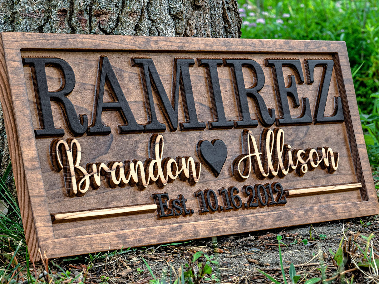 Bridal Shower Gift | Personalized Wedding Gift Last Name Established Sign | Anniversary Gift | Engagement Gifts | Valentines Day Gift | Wood Wedding 3D Woodworker