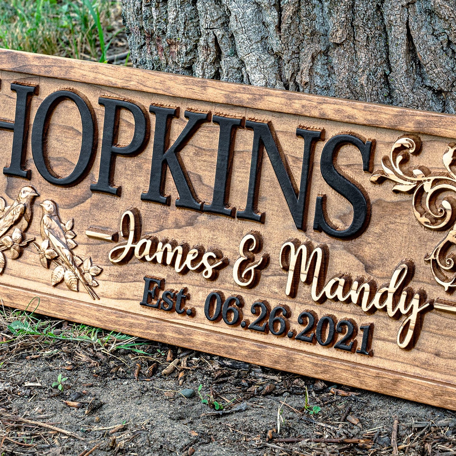 Rustic Wedding Decor | Personalized Wedding Gifts | Custom Wedding Signs | Last Name Sign | Love Bird Wall Decor | Bridal Shower Sign | Wood Garden 3D Woodworker