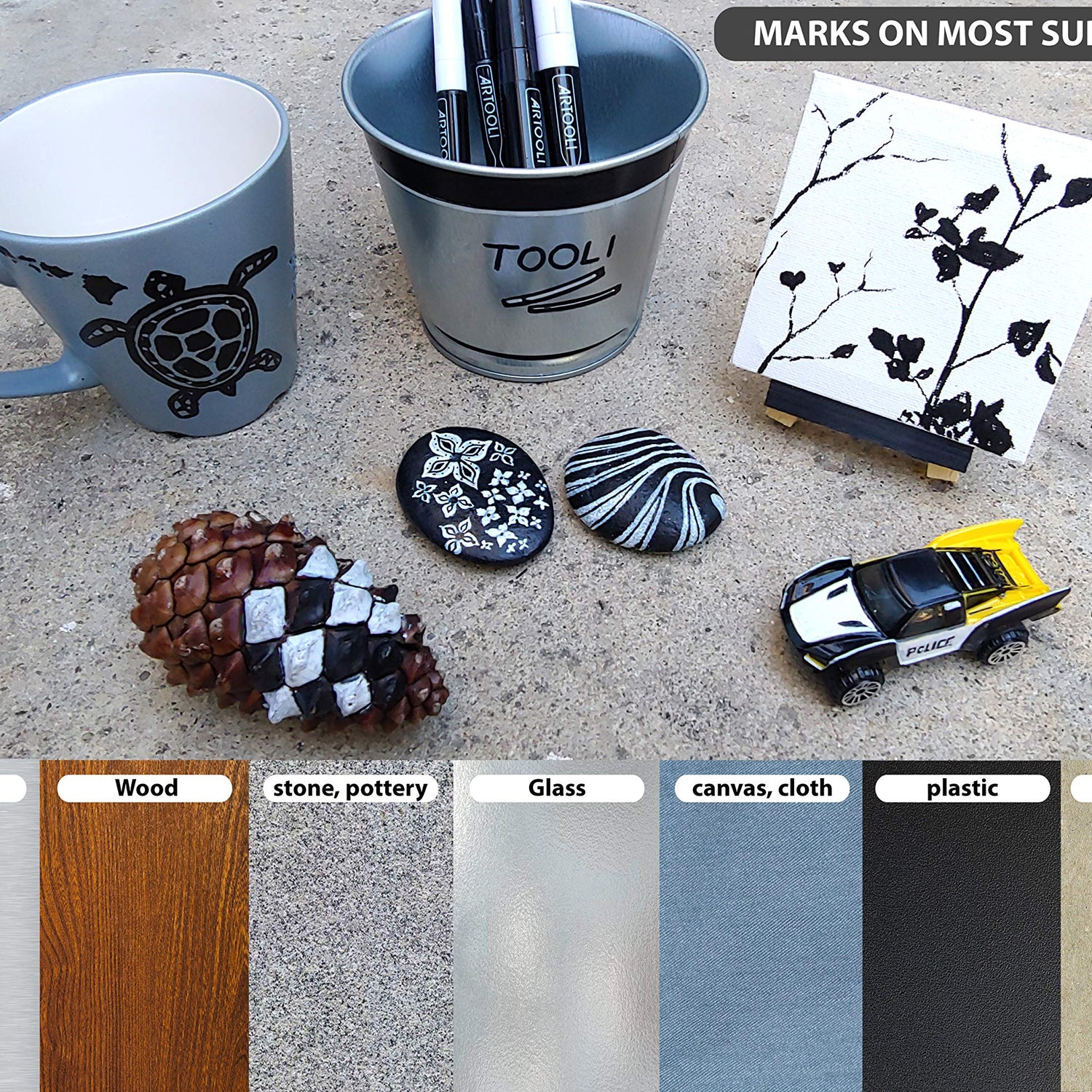 TOOLI-ART Black And White Acrylic Paint Markers Paint Pens Set For Rock Painting, Canvas, Mugs, Metal, Glass Paint, Fabric, Wood, DIY. Non Toxic, TOOLI-ART