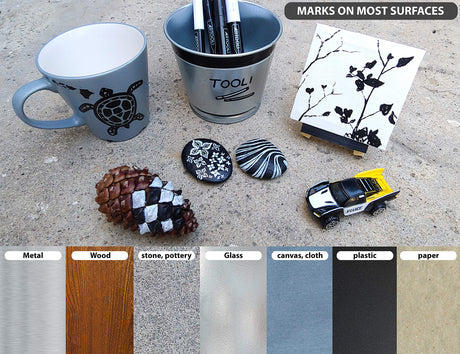 TOOLI-ART Black And White Acrylic Paint Markers Paint Pens Set For Rock Painting, Canvas, Mugs, Metal, Glass Paint, Fabric, Wood, DIY. Non Toxic, TOOLI-ART