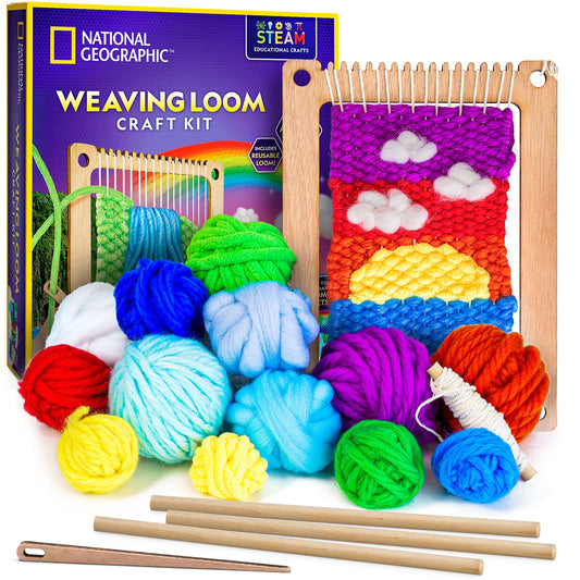 NATIONAL GEOGRAPHIC Kids Weaving Kit - Arts and Crafts Loom Weaving Kit for Kids with Wooden Loom, Yarn & 3 Fun Designs Kids Can Easily Weave, Easy - WoodArtSupply