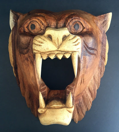 OMA Wood Carved African Lion Mask Head Wall Mount Sculpture Wall Decor - Hand Crafted PREMIUM QUALITY - XL SIZE BRAND