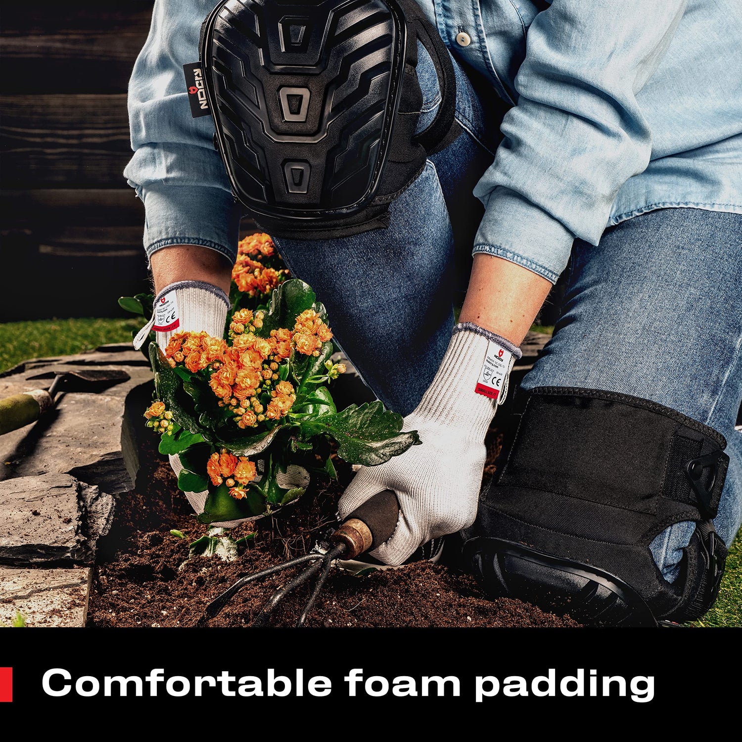 NoCry Professional Knee Pads for Work for Men with Adjustable Thigh & Shin Double Straps - Heavy Duty Shell, Soft Foam and Gel Cushion Gardening Knee NoCry