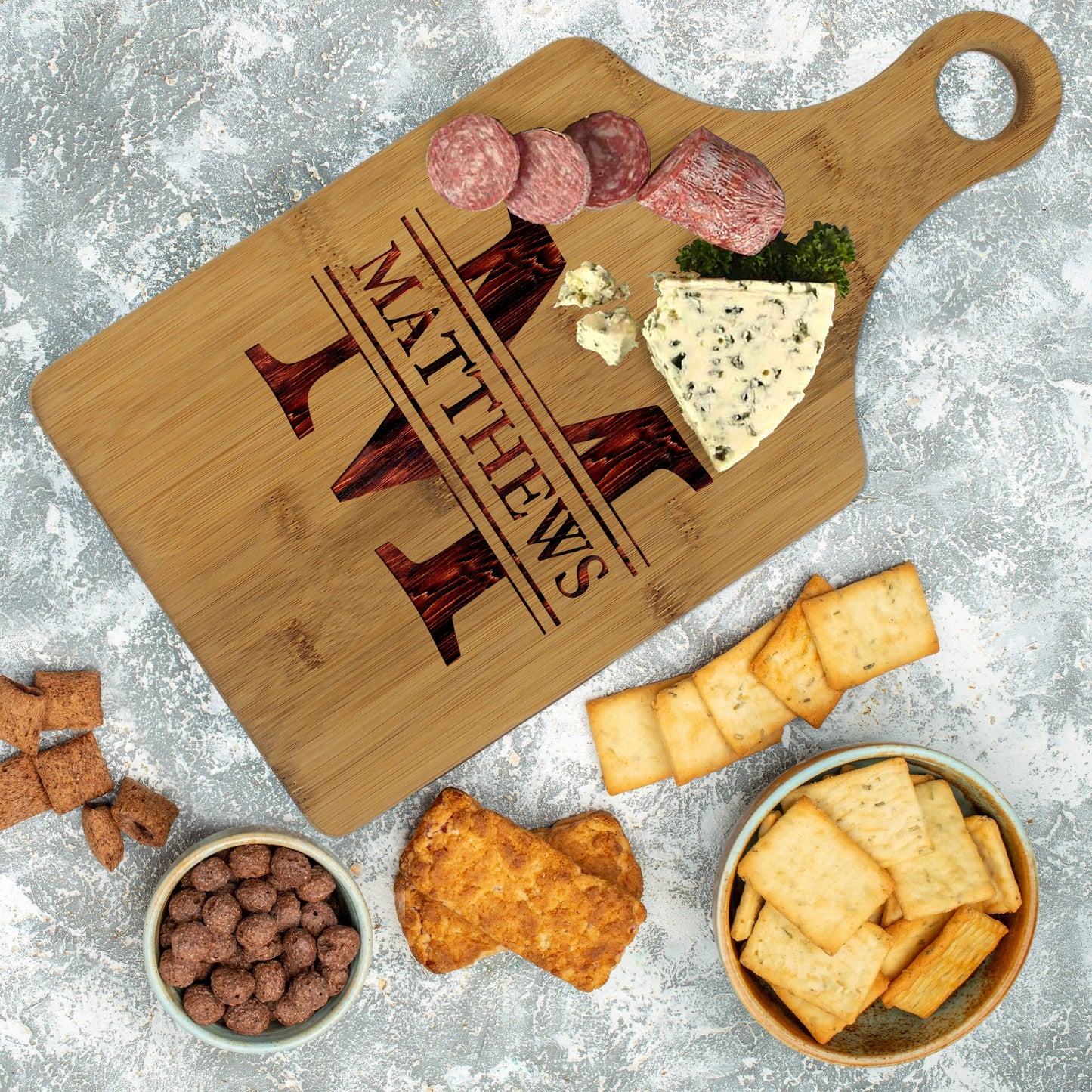 Custom Engraved and Personalized Cheese Bamboo Cutting Board - WoodArtSupply