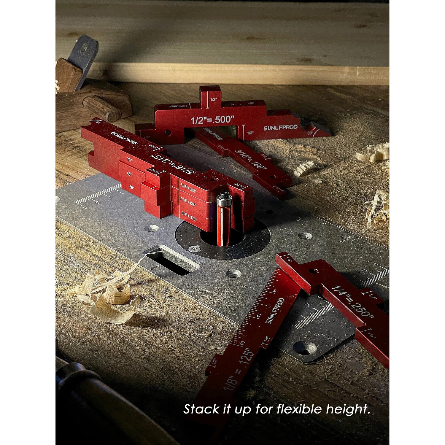 SUNLFPROD Router Table Setup Bars 7pcs Aluminum Precision Router Setup Blocks Woodworking & Setup Bars for Routers Tables Saw Accessory, Measuring SUNLFPROD