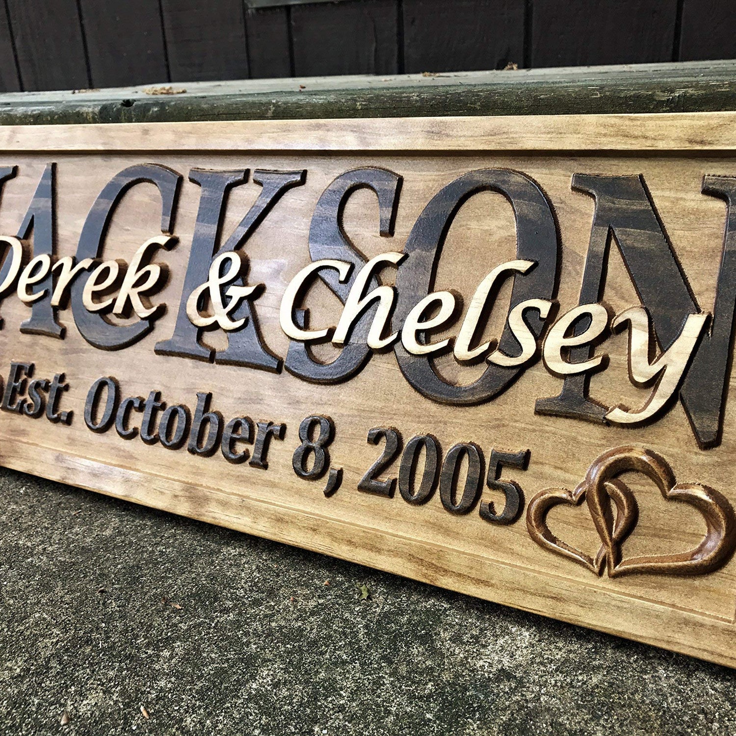 Personalized Wedding Gift Last Name Established Sign Family Name Signs Custom Wood Sign Carved Wood Decor 3D Hearts Couples Sign 5 Year Anniversary 3D Woodworker