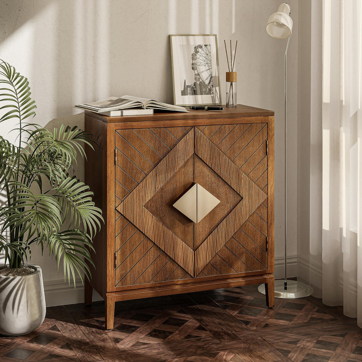 COZAYH Farmhouse Storage Cabinet Accent Sideboard Wood Buffet Cabinet with 2-Door for Living Room, Hallway, Bedroom, Dining Room COZAYH