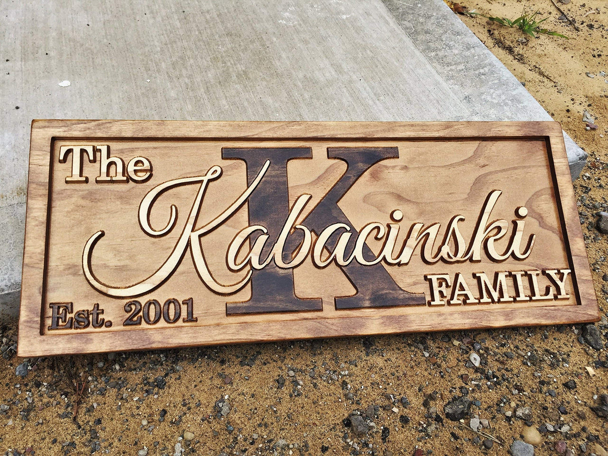 Personalized Family Name Sign Personalized Wedding Gifts Wall Art Rustic Home Decor Custom Carved Wooden Signs Couples 5 Year Anniversary Gift 3D Woodworker