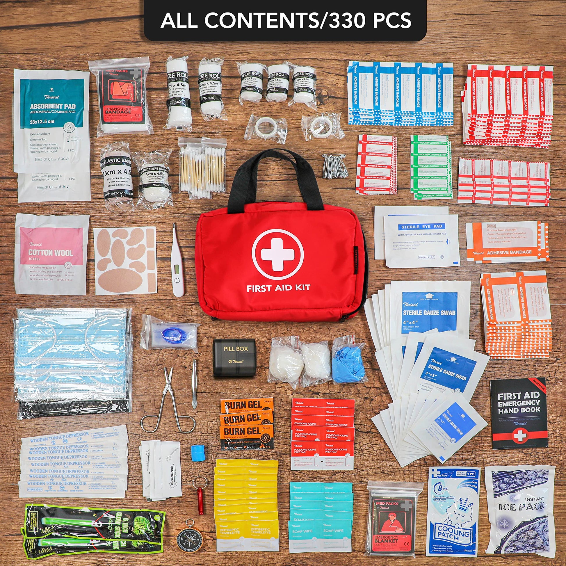 330 Piece First Aid Kit, Premium Waterproof Compact Trauma Medical Kits for Any Emergencies, Ideal for Home, Office, Car, Travel, Outdoor, Camping, - WoodArtSupply