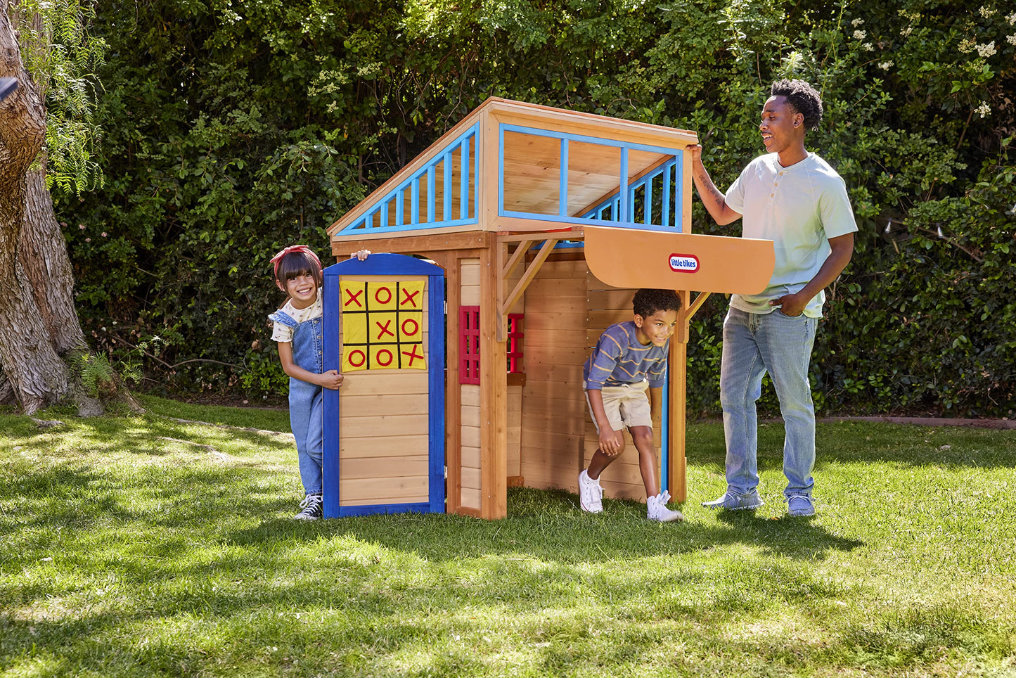 Little Tikes Real Wood Adventures 5-in-1 Game House, Outdoor Wood Game Playhouse for All Kids, Boys and Girls Ages 3+