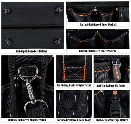 19-POCKETS Tool tote, Tool bag organizer, Electrician tool bag, HVAC tool bag, Tool caddy, Tool bags for electricians, Tool tote bag w/socket WELKINLAND