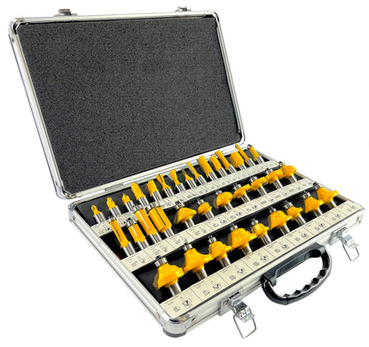 35 Piece Carbide Router Bits Set, 1/2" Shank, Multiple Route Bits, Aluminum Case - WoodArtSupply