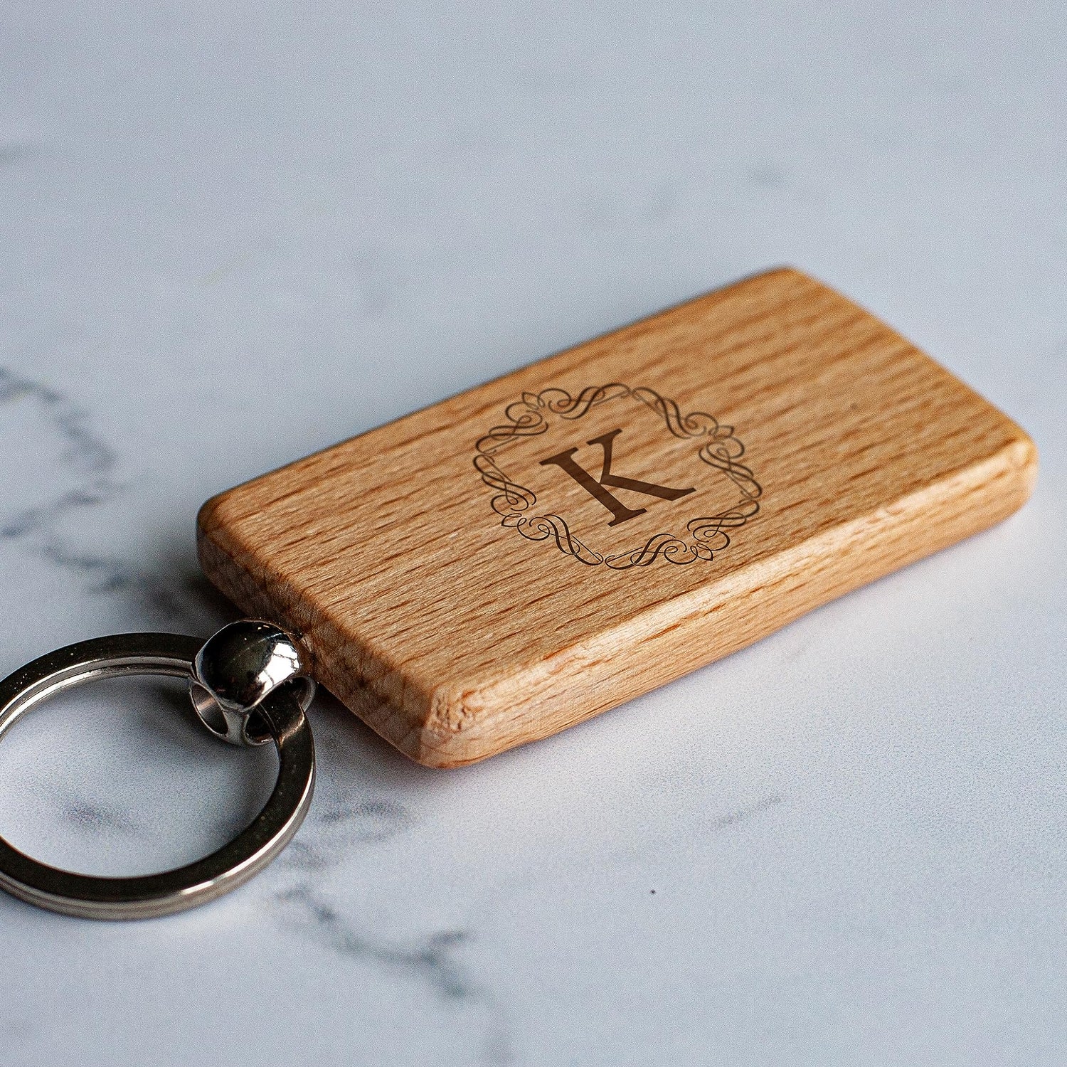 Custom Engraved Monogram Wooden Keychain Personalized with Monogram and Name 2.5x1 Inch Etched Wood Key Chain R and R Imports