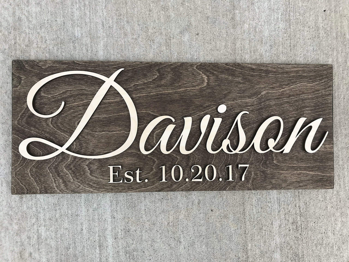 Custom Wood Sign Personalized Wedding Gift Wood Wall Art Personalized Sign Last Name Sign Established Sign Wooden Signs Bridal Shower Gift 3D Woodworker