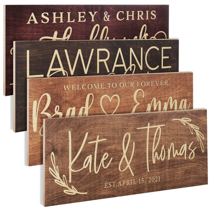 Personalized Wedding Sign, Custom Wood Family Established Sign w/Names & Dates, 15'' X 6'' - 9 Designs W/ 5 Wood Colors, Wedding Plaque for Ceremony, - WoodArtSupply