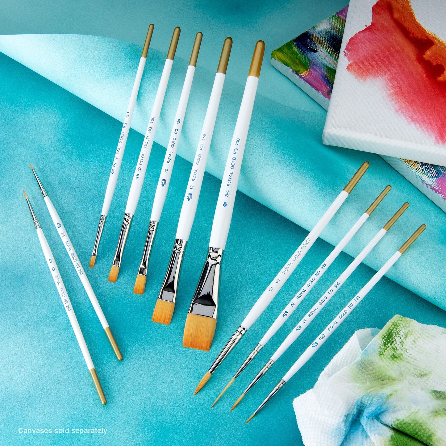 Royal Gold Royal & Langnickel 11pc Beginner Brush Set, Includes - Shader, Angular, Filbert, Detail, Script, Liner, Deerfoot & Fan Brushes - WoodArtSupply