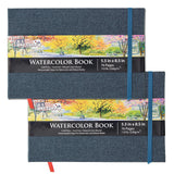 U.S. Art Supply 5.5" x 8.5" Watercolor Book, 2 Pack, 76 Sheets, 110 lb (230 GSM) - Linen-Bound Hardcover Artists Paper Pads - Acid-Free, U.S. Art Supply