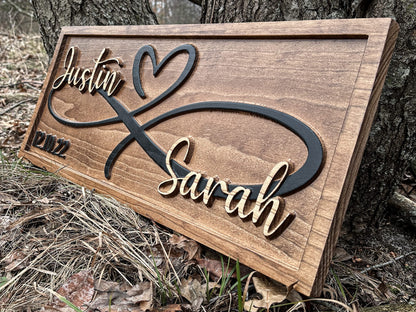 Personalized Heart Wall Decor | Wedding Gift for Couple | Wood Infinity Sign Wedding Date Engagement Anniversary Gift Bridal Shower Gift
