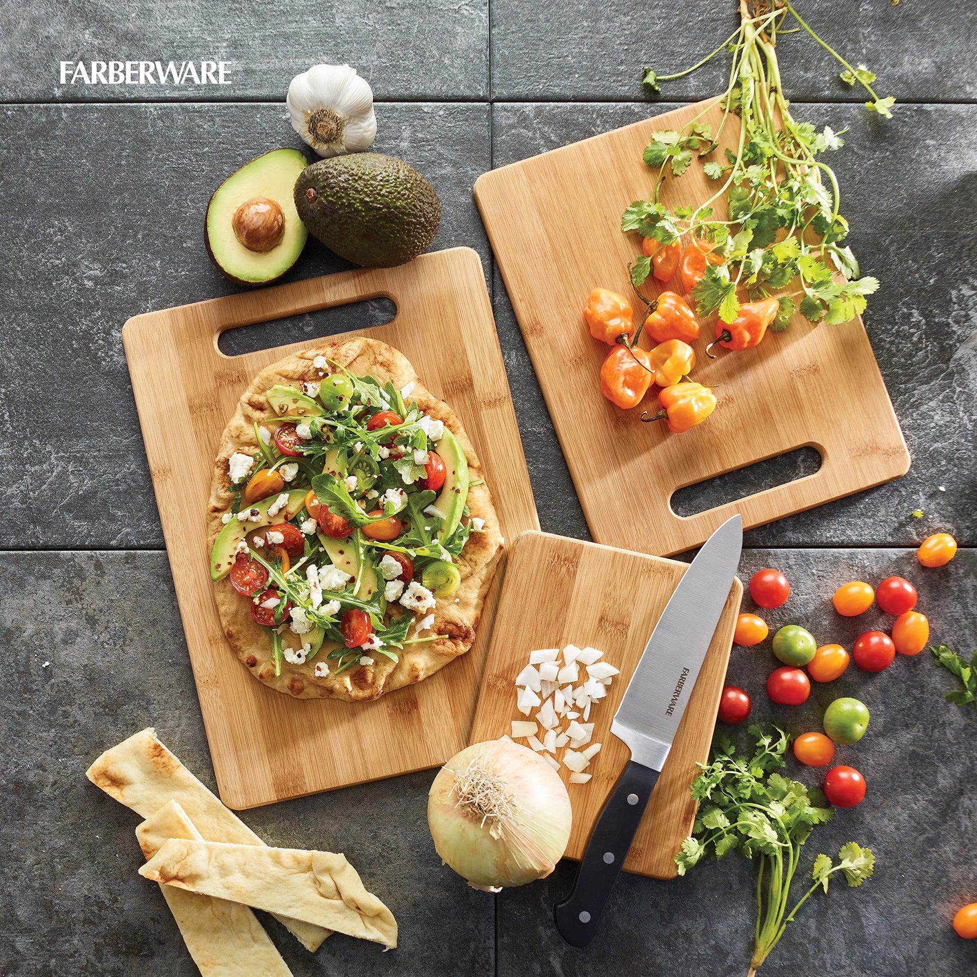 Farberware 3-Piece Wood Cutting Board Set, Reversible Chopping Boards for Meal Prep and Serving, Charcuterie Boards, Wooden Cutting Boards with - WoodArtSupply