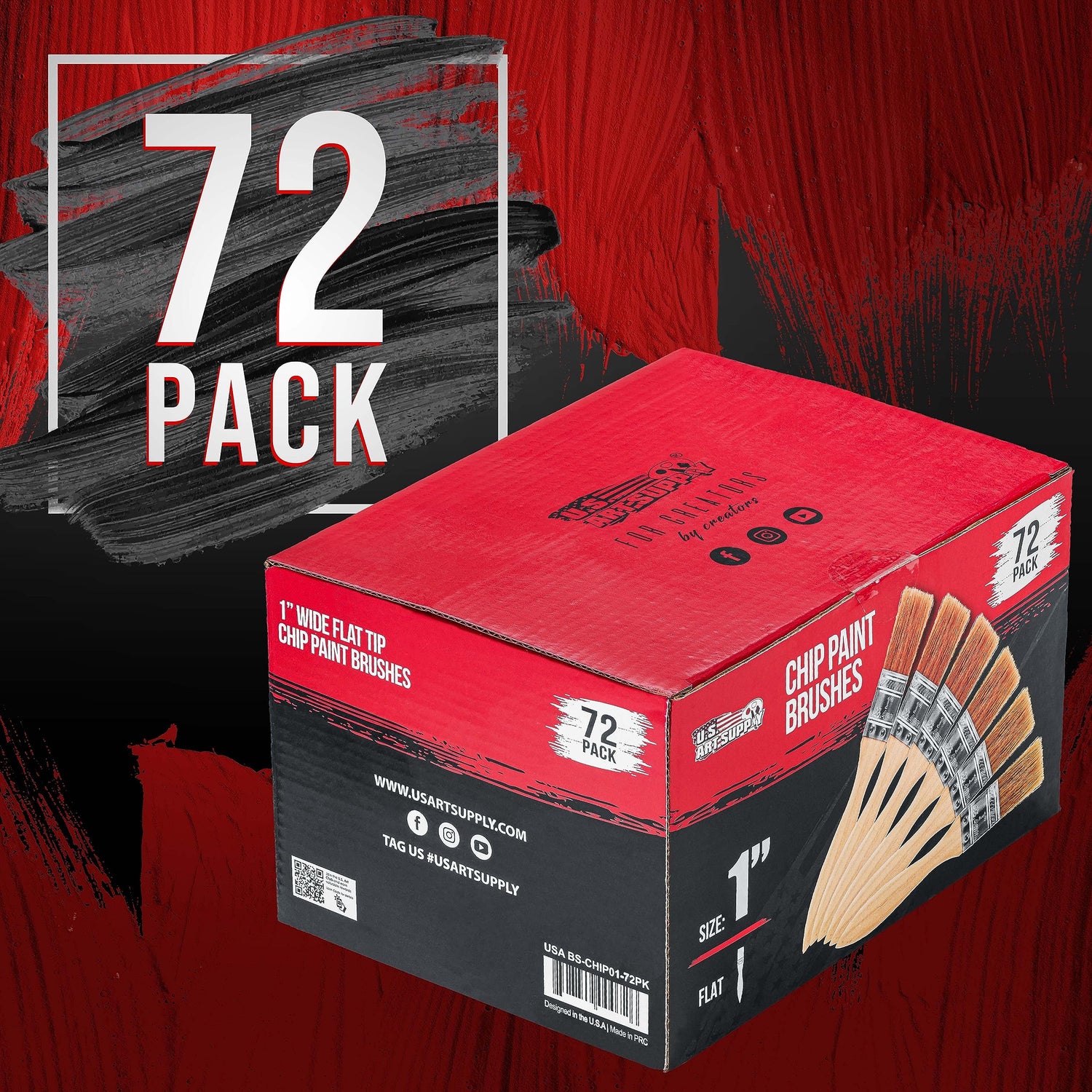 U.S. Art Supply 72 Pack of 1 inch Paint and Chip Paint Brushes for Paint, Stains, Varnishes, Glues, and Gesso U.S. Art Supply