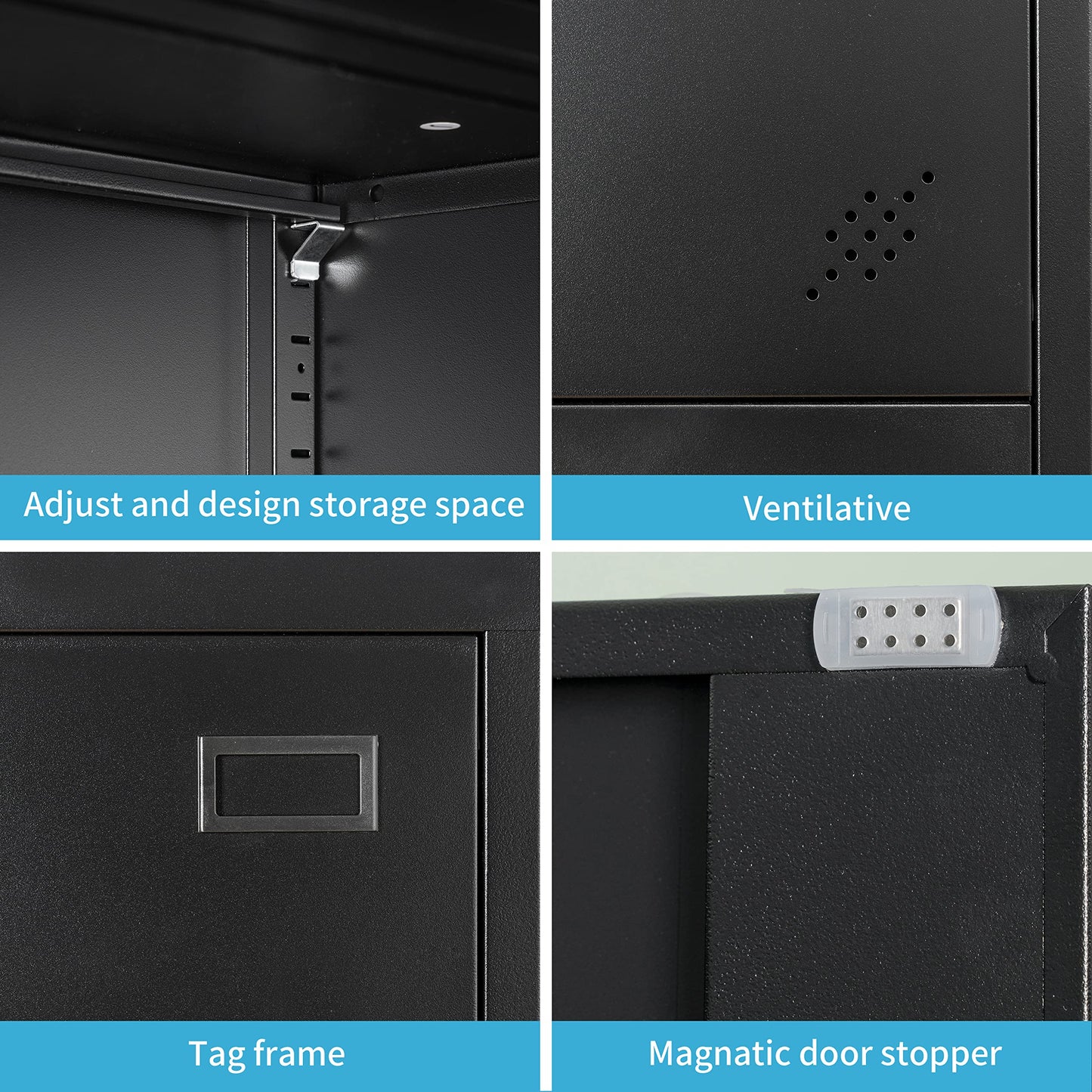 Metal Garage Storage Cabinet - 72" Locking Metal Cabinet with 2 Doors and Adjustable Shelves & Locking Doors for Tool Storage - Black
