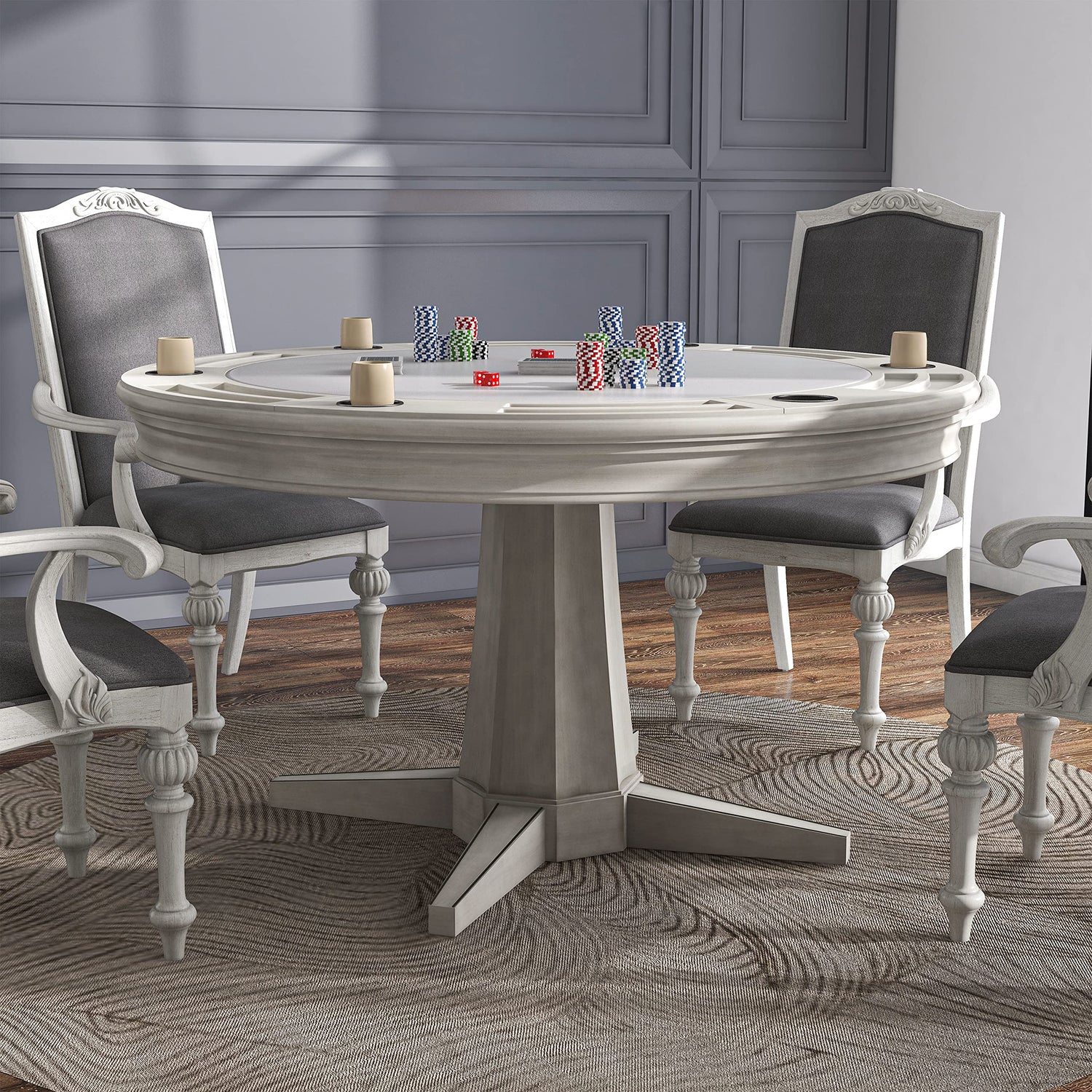 Furniture of America Coleman Transitional Round Wood 3 in 1 Table 54 in. for Dining, Casino Games, Chess, Poker and Domino, Billiard Room Essentials Furniture of America