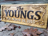 Personalized Family Name Sign Wedding Gift Custom Carved Wooden Signs Last Name Décor Established Wood Plaque 3D Engraved Couple 5 Year Anniversary 3D Woodworker