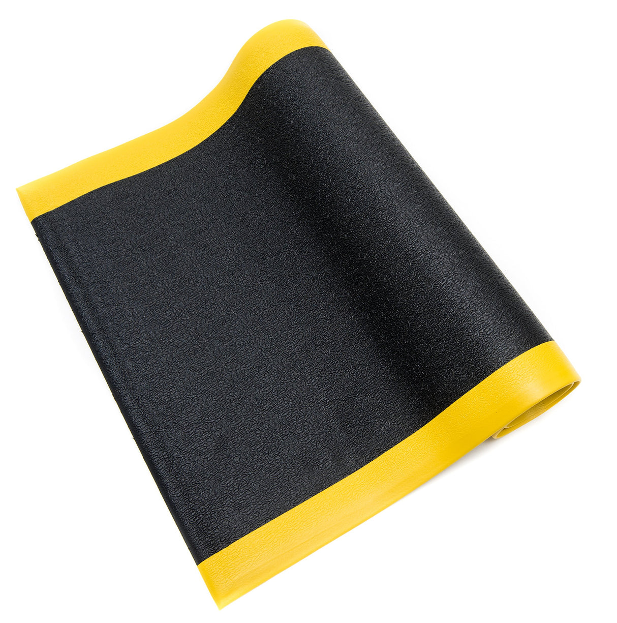 Bertech Anti Fatigue Floor Mat (Made in USA), 3 Feet Wide x 12 Feet Long x 3/8 Inches Thick, Textured Pattern Top, Black with Yellow Border, Bevelled Bertech