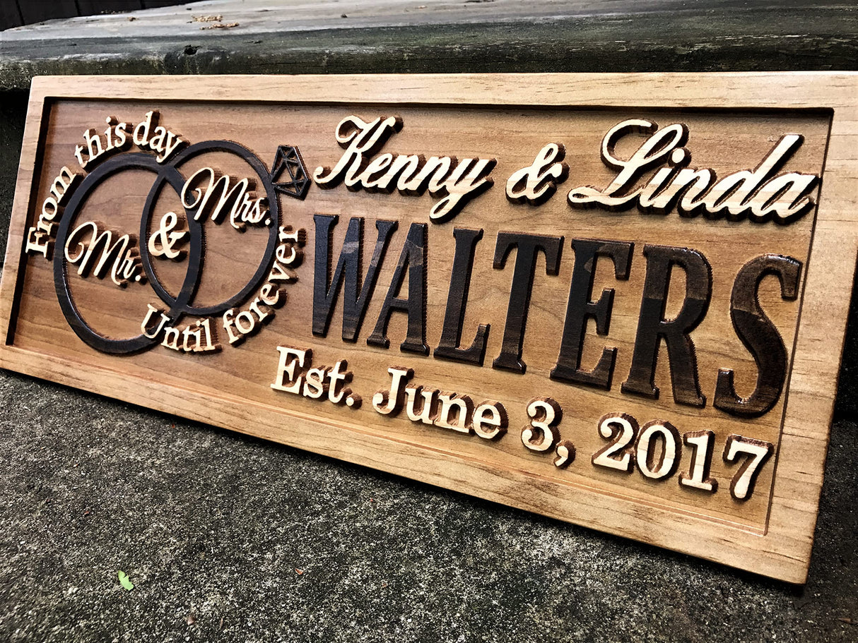 Mr and Mrs Sign | Wood Wedding Gift | Wooden Bridal Shower Gift | Custom Engagement Sign | Established Marriage Decor | Personalized Couple Gift | 3D Woodworker