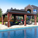 VEIKOU 12 x 20FT Hardtop Gazebo, Wood Grain Aluminum Frame Gazebo w/Double Roof Galvanized Steel, Patio Gazebo Permanent Outdoor Pergolas and Gazebos VEIKOU