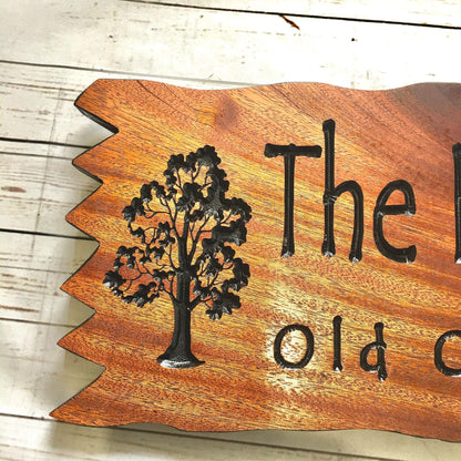 Custom Cabin sign Personalized Outdoor Wooden Carved Last Name Camping Sign Oak Trees - WoodArtSupply