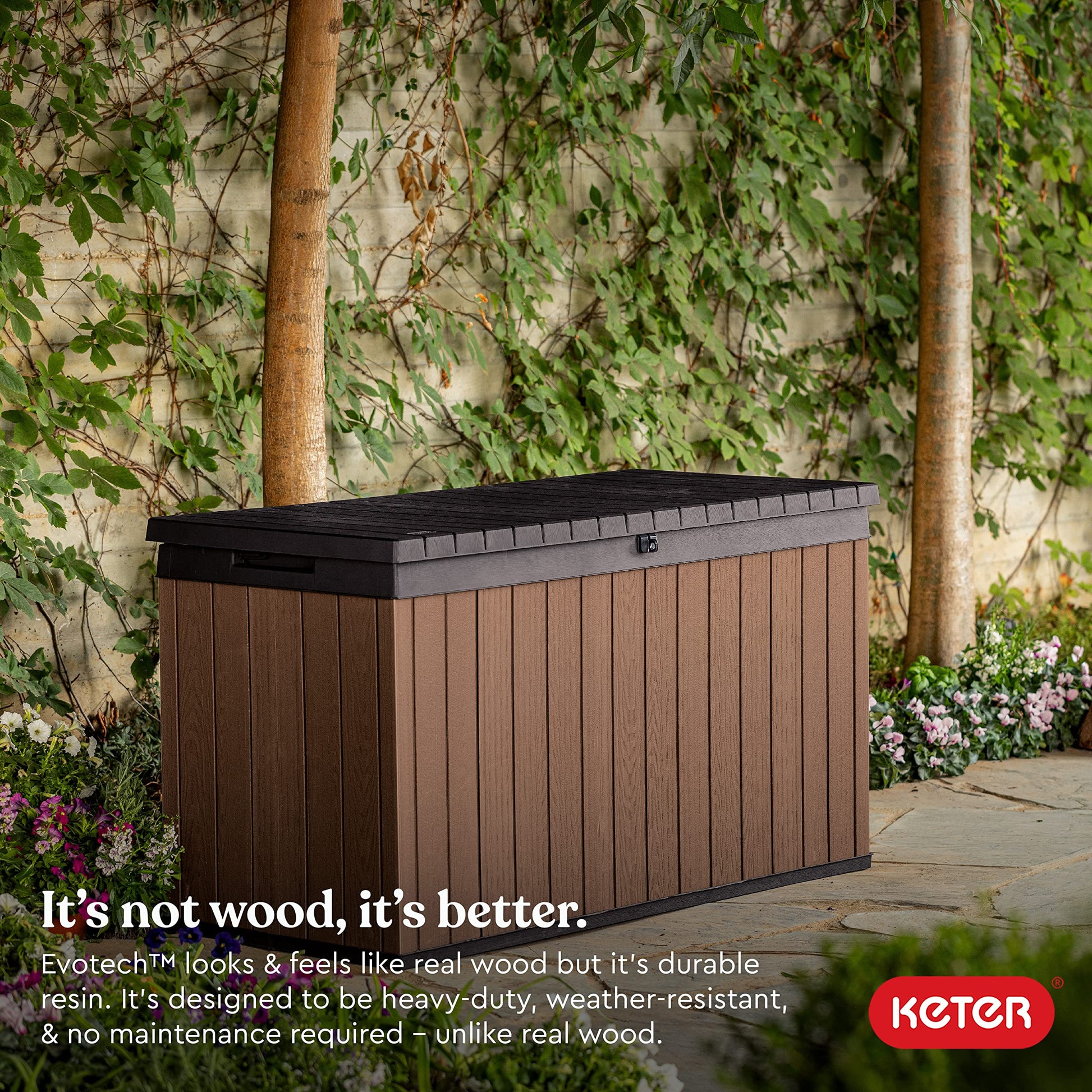 Keter Darwin 150 Gallon Resin Large Deck Box - Organization and Storage for Patio Furniture, Outdoor Cushions, Garden Tools and Pool Toys, Brown & - WoodArtSupply