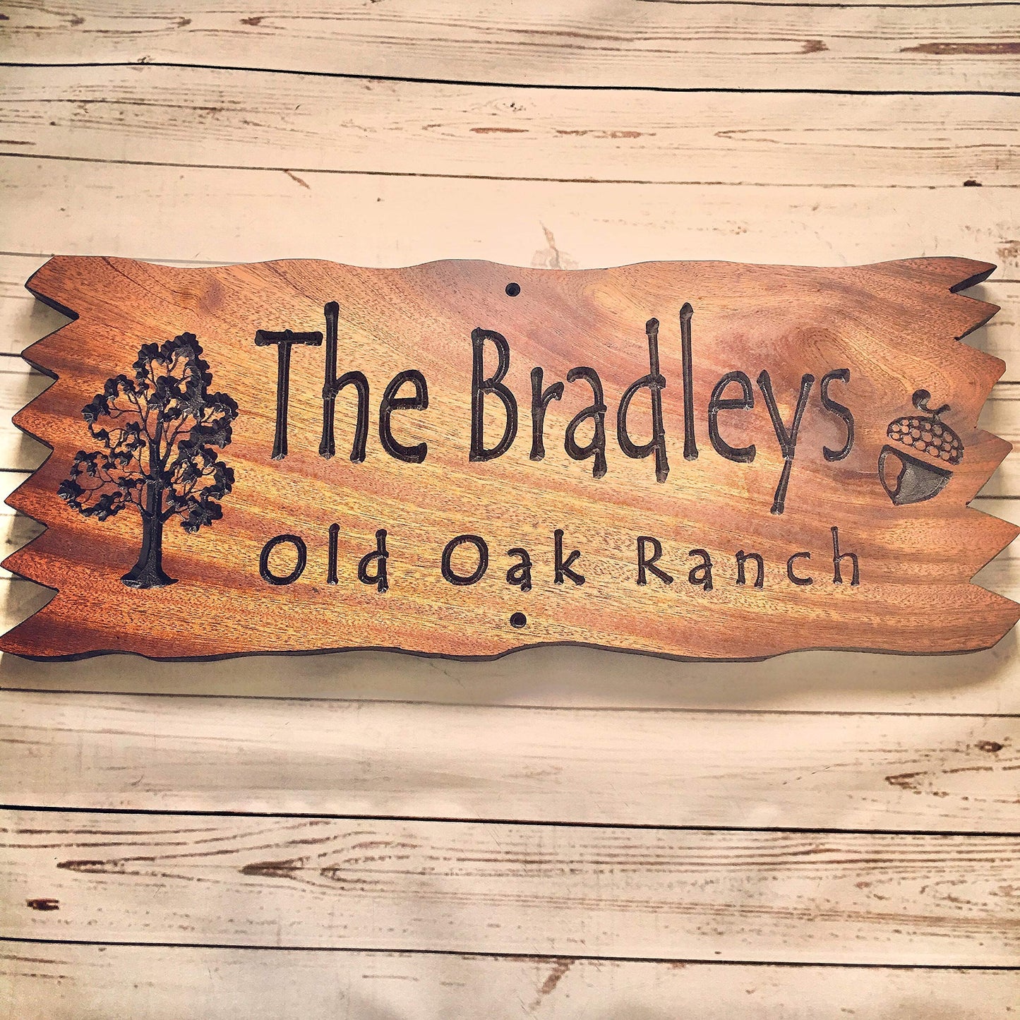 Custom Cabin sign Personalized Outdoor Wooden Carved Last Name Camping Sign Oak Trees - WoodArtSupply