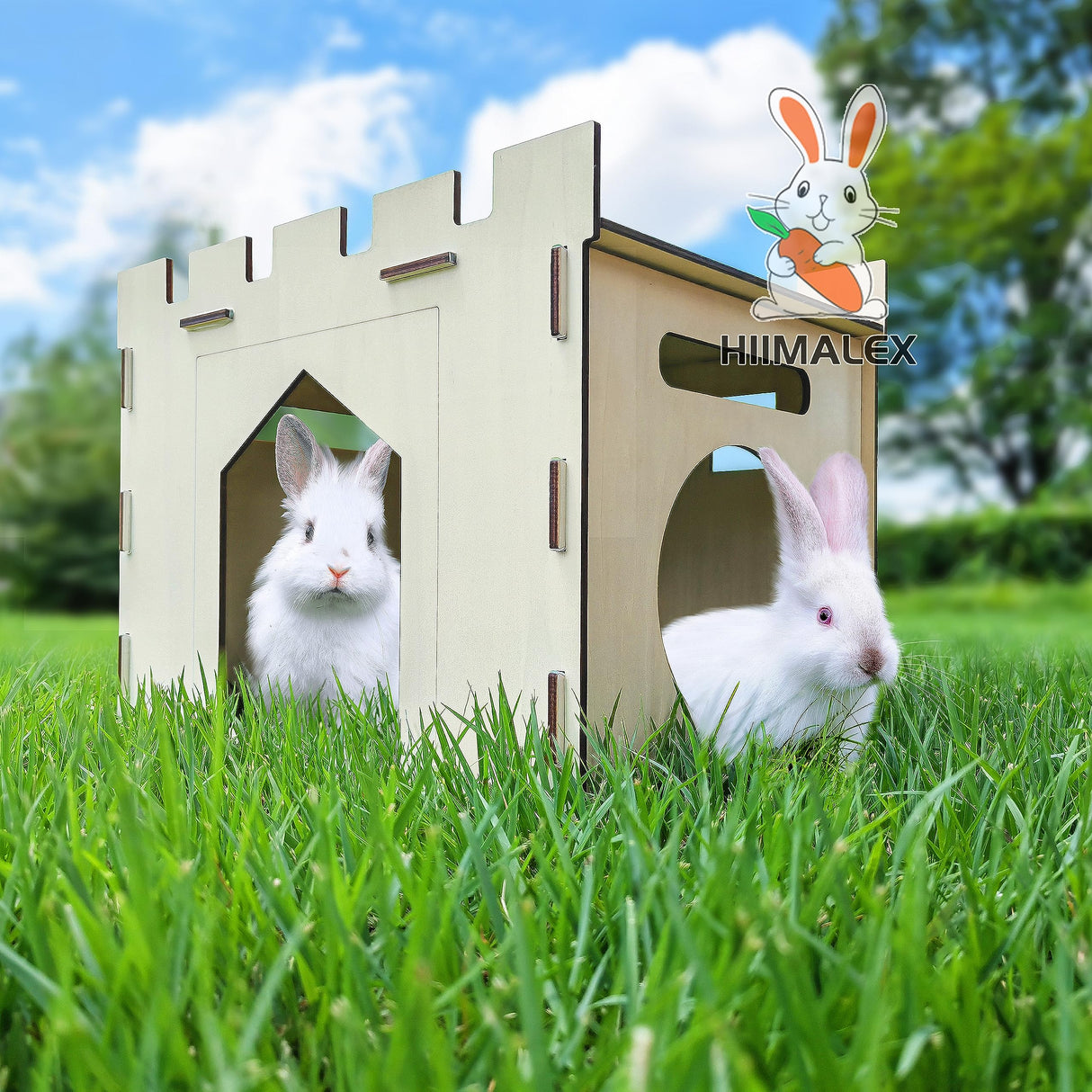 HIIMALEX Sturdy Bunny House with Spacious Perch Hidey Detachable Playhouse for Rabbit Hideout Castle Tower Toys for Indoor Bunnies Guinea Pig Hamster HIIMALEX