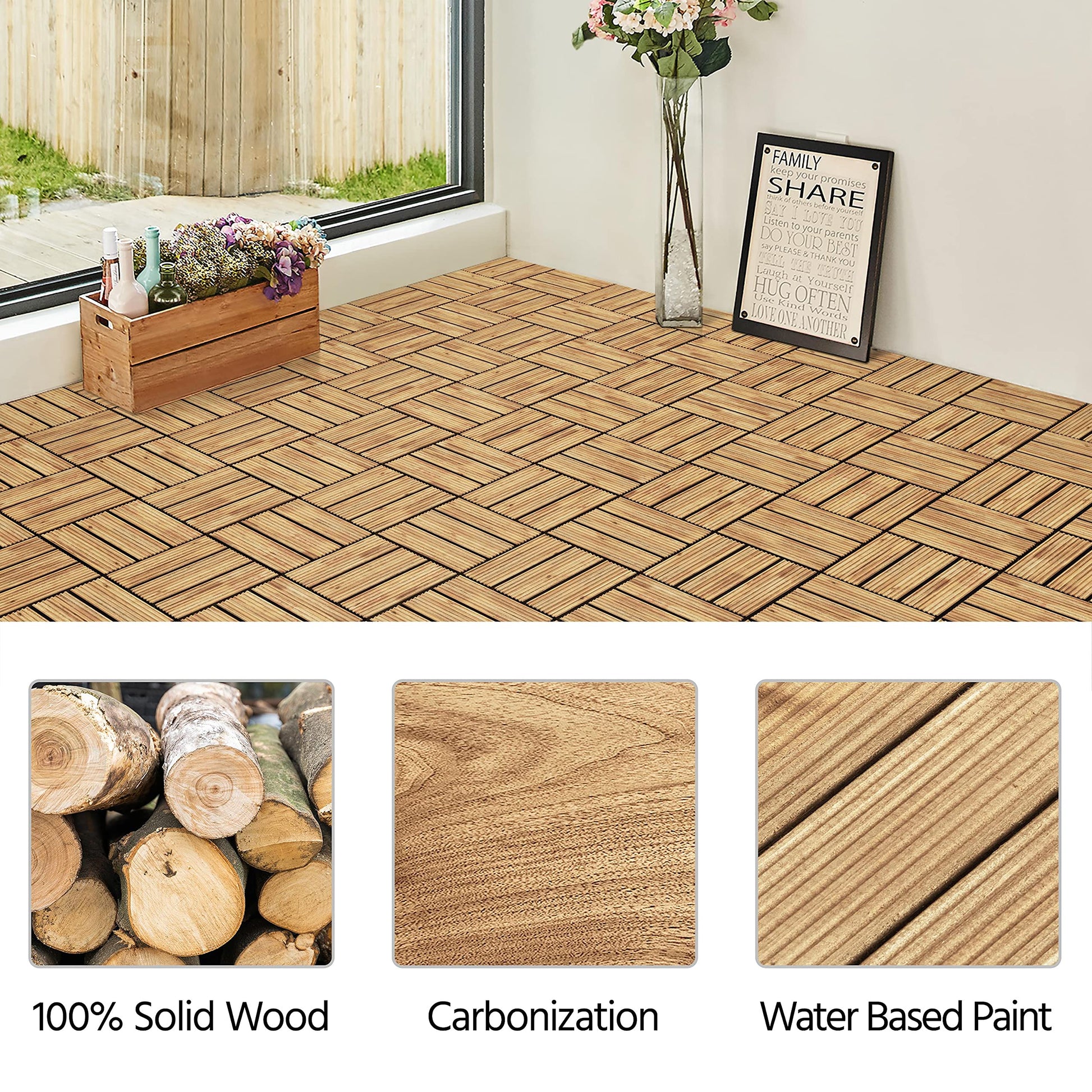 Yaheetech Patio Tiles Wooden Interlocking Deck Tiles 27PCS Garden Floor 12"x12"Indoor Outdoor Composite Decking for Porch Poolside Balcony Backyard1 - WoodArtSupply