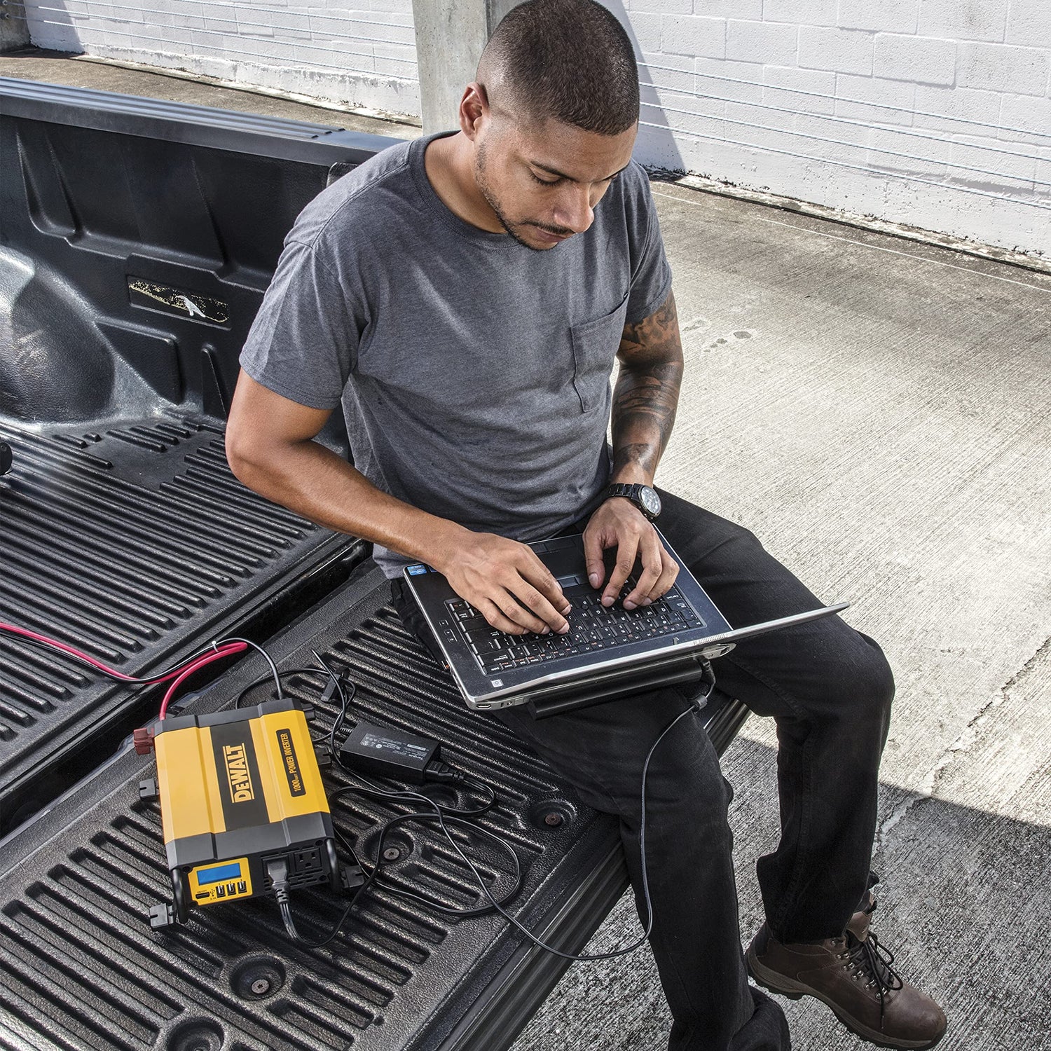 DEWALT DXAEPI1000 Power Inverter 1000W Car Converter with LCD Display: Dual 120V AC Outlets, 3.1A USB Ports, Battery Clamps DEWALT