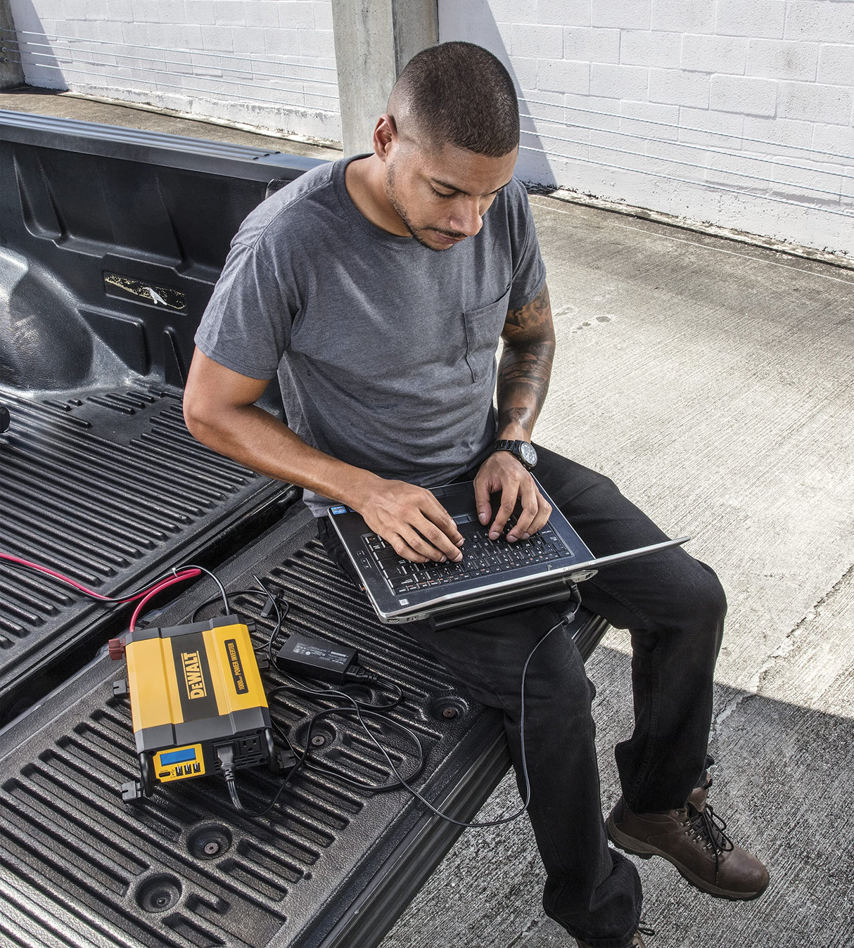 DEWALT DXAEPI1000 Power Inverter 1000W Car Converter with LCD Display: Dual 120V AC Outlets, 3.1A USB Ports, Battery Clamps DEWALT