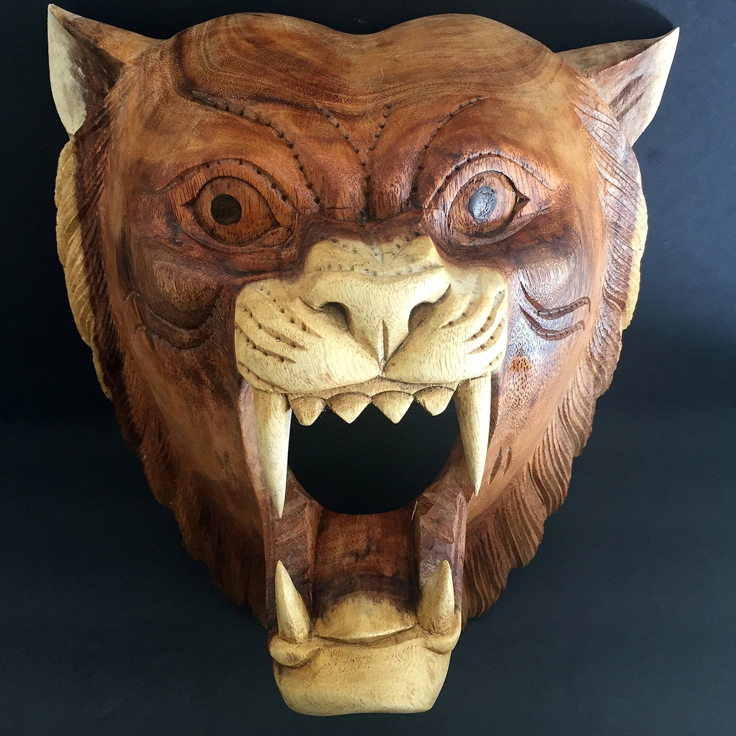 OMA Wood Carved African Lion Mask Head Wall Mount Sculpture Wall Decor - Hand Crafted PREMIUM QUALITY - XL SIZE BRAND OMA