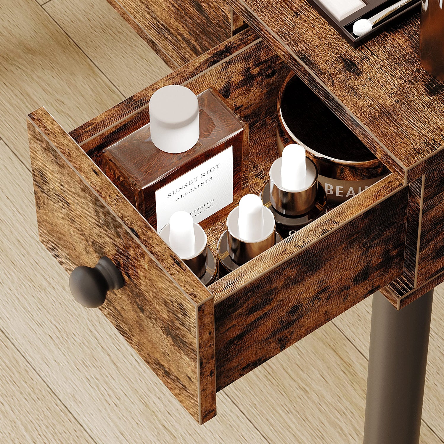 IRONCK Vanity Desk Set with LED Lighted Mirror & Power Outlet, Flip Top Makeup Vanity Table with Drawers & Cabinet,for Bedroom, Bathroom, Vintage IRONCK