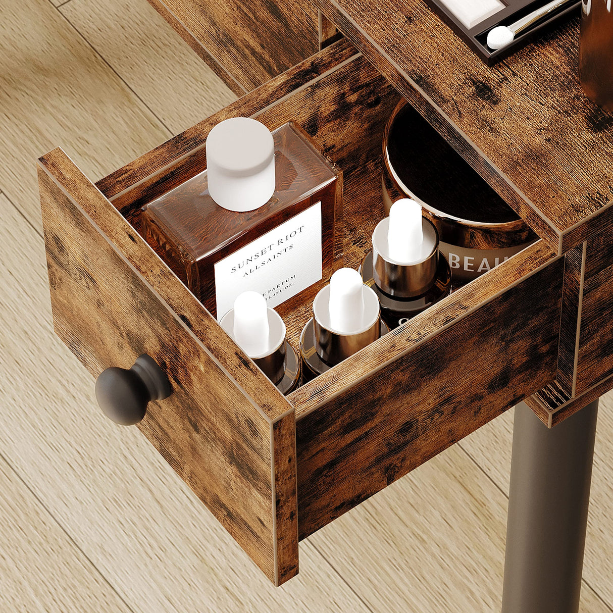 IRONCK Vanity Desk Set with LED Lighted Mirror & Power Outlet, Flip Top Makeup Vanity Table with Drawers & Cabinet,for Bedroom, Bathroom, Vintage IRONCK