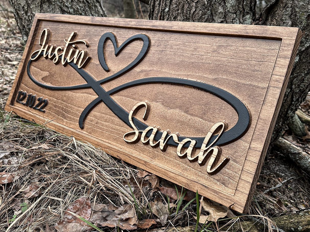 Personalized Heart Wall Decor | Wedding Gift for Couple | Wood Infinity Sign Wedding Date Engagement Anniversary Gift Bridal Shower Gift 3D Woodworker
