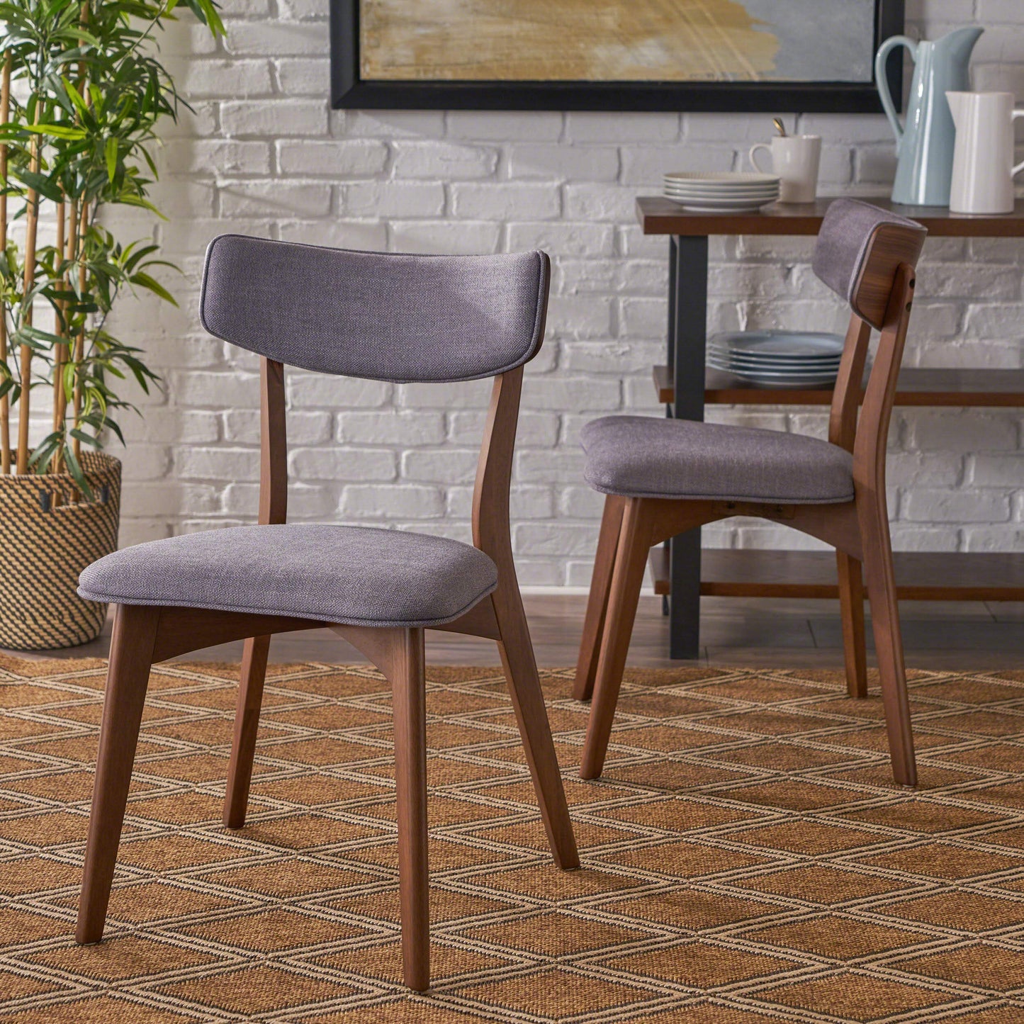 Christopher Knight Home Abrielle Mid-Century Modern Fabric Dining Chairs with Natural Walnut Finished Rubberwood Frame, 2-Pcs Set, Dark Grey / - WoodArtSupply