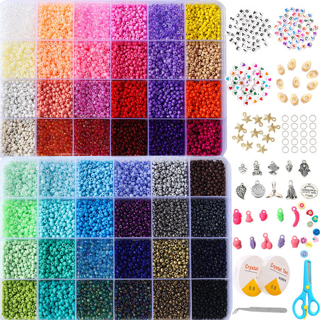 YITOHOP 8800+pcs 4mm 12/0 48 Colors Glass Seed Beads, Charms Bracelet Jewelry Making Beads Kit Gifts for Teen Girls Crafts for Girls Ages 8-12 YITOHOP