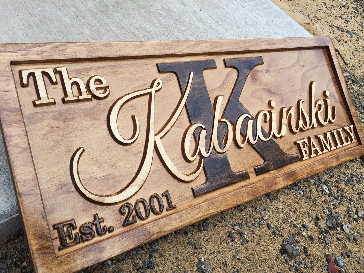 Personalized Family Name Sign Personalized Wedding Gifts Wall Art Rustic Home Decor Custom Carved Wooden Signs Couples 5 Year Anniversary Gift 3D Woodworker