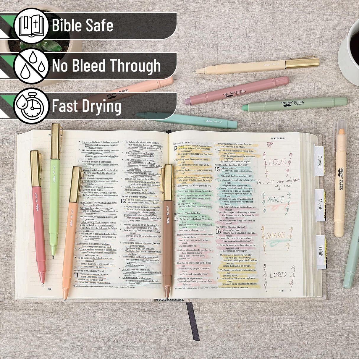 Mr. Pen- Aesthetic Gel Highlighters and Pens No Bleed, 12 Pack, Pastel Colors Bible Highlighters and Pens No Bleed, Bible Pens No Bleed Through, Mr. Pen