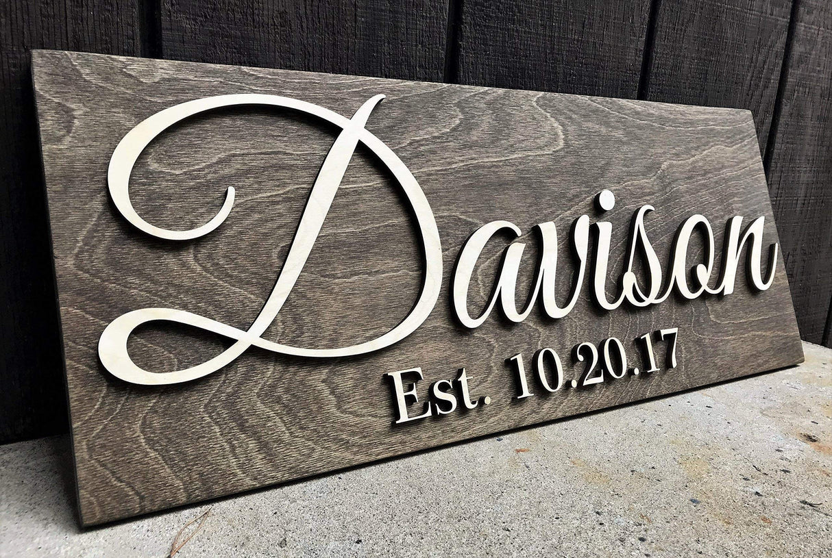 Custom Wood Sign Personalized Wedding Gift Wood Wall Art Personalized Sign Last Name Sign Established Sign Wooden Signs Bridal Shower Gift 3D Woodworker